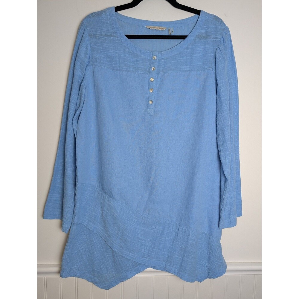 Soft Surroundings Tunic Top Size Med Blue Linen Asymmetrical Breezy Night Boho